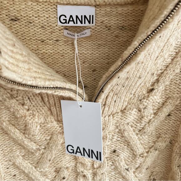 GANNI Chunky Cable Knit Half Zip Sweater - Picture 6 of 11